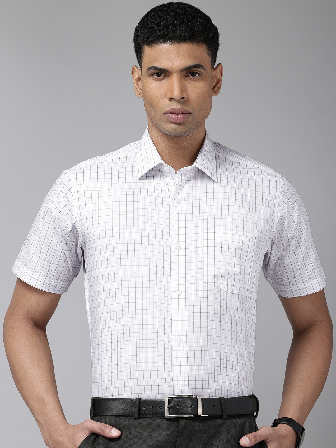

Van Heusen Grid Tattersall Checked Opaque Pure Cotton Formal Shirt, White