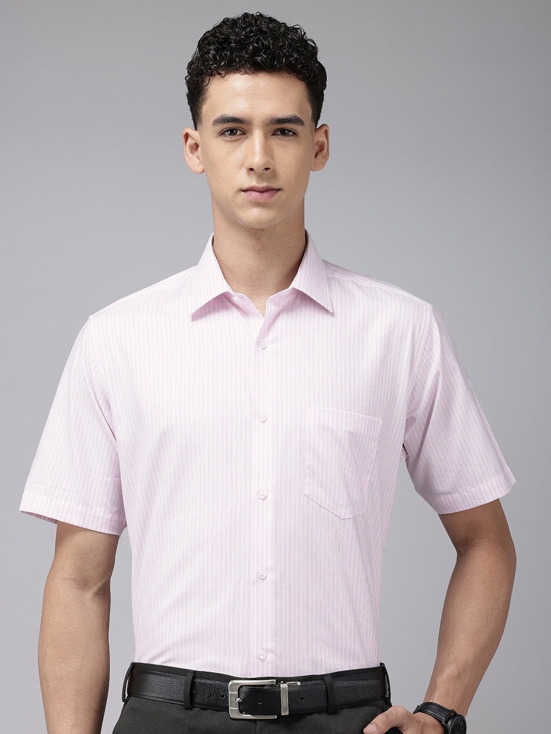 

Van Heusen Pure Cotton Custom Fit Opaque Striped Formal Shirt, Pink