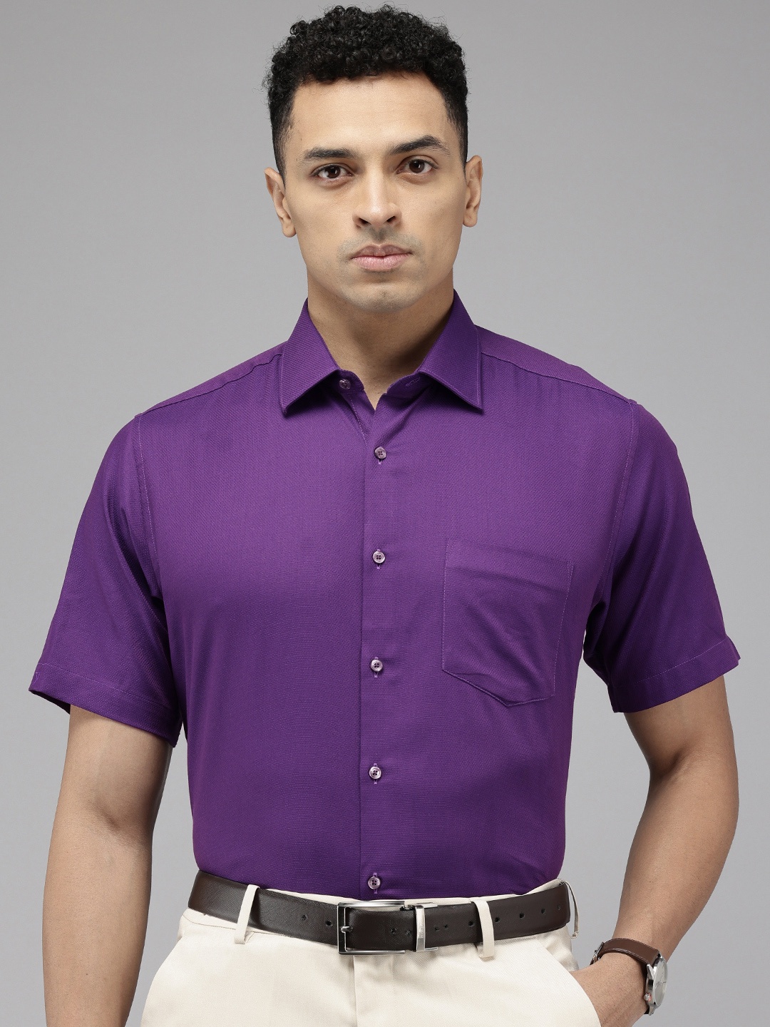 

Van Heusen Pure Cotton Self Design Textured Custom Opaque Formal Shirt, Purple