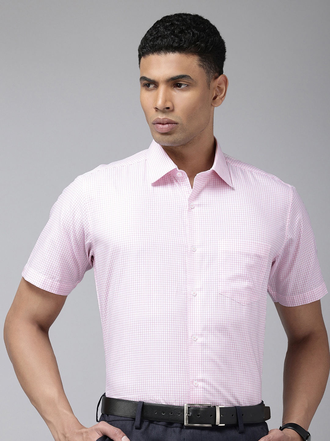 Van Heusen Pure Cotton Custom Grid Tattersall Checked Formal Shirt, Pink