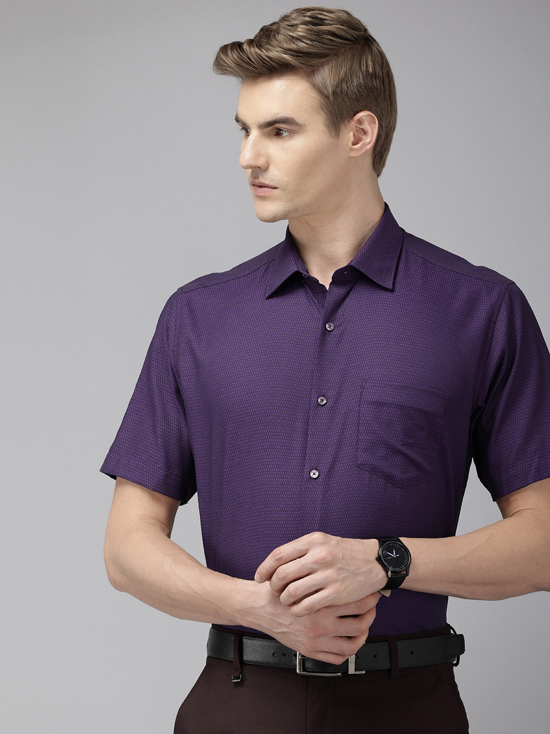 

Van Heusen Pure Cotton Custom Fit Textured Opaque Formal Shirt, Purple