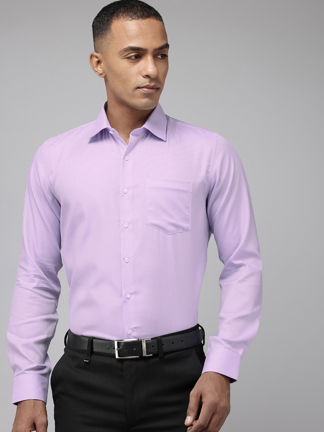 

Van Heusen Pure Cotton Self Design Textured Custom Opaque Formal Shirt, Purple