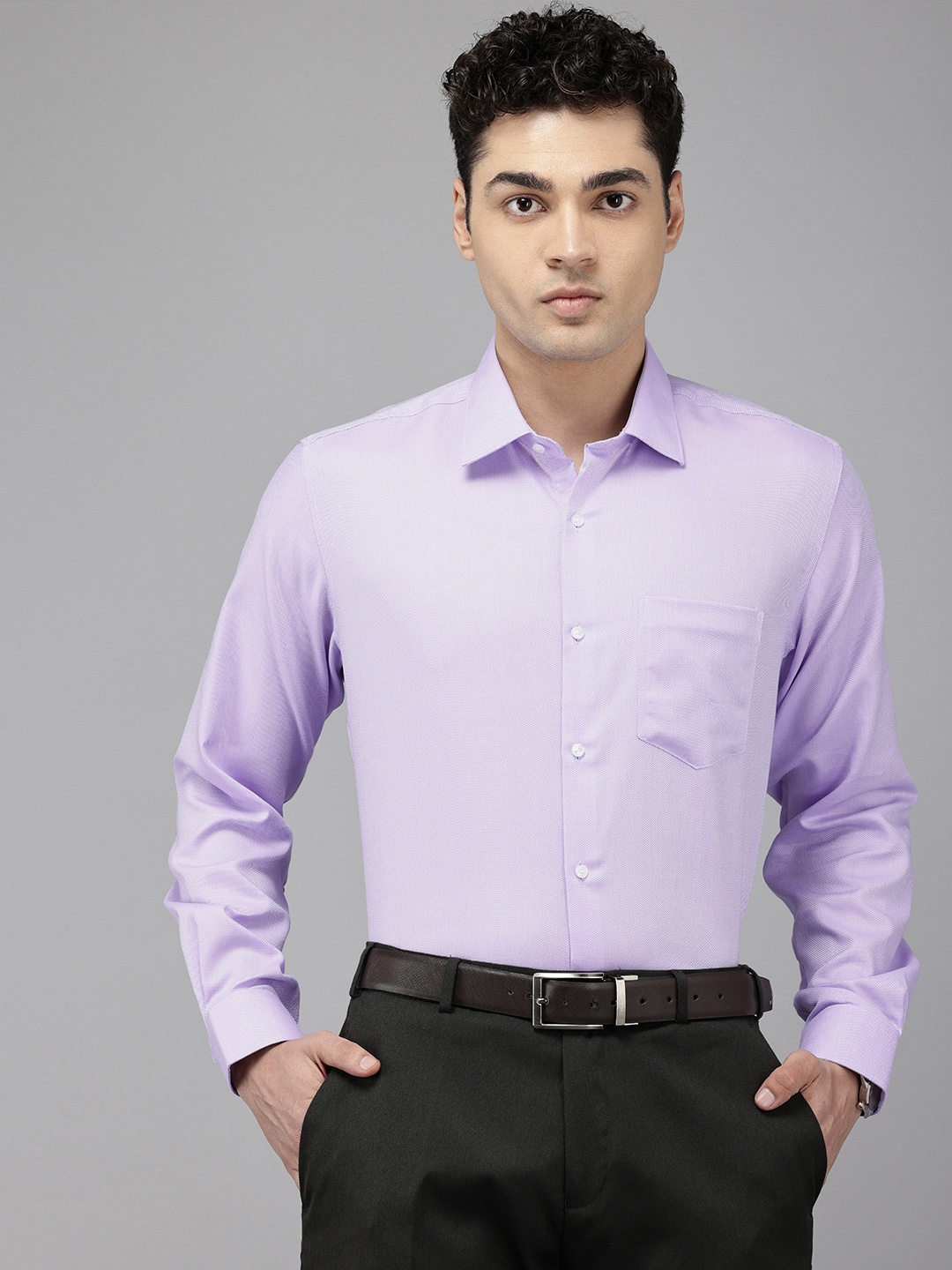 

Van Heusen Pure Cotton Self Design Textured Custom Opaque Formal Shirt, Purple