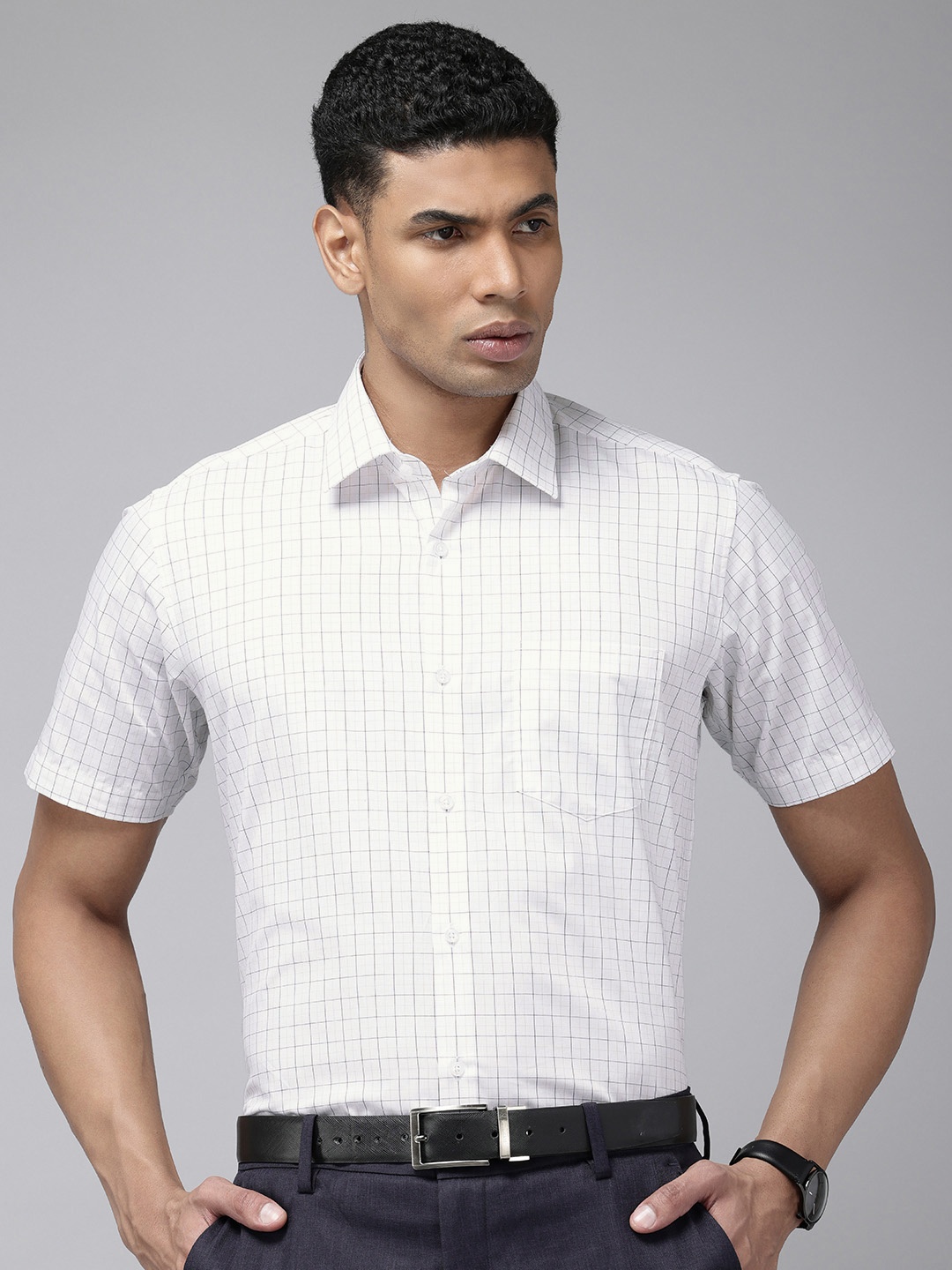 

Van Heusen Pure Cotton Custom Grid Tattersall Checked Formal Shirt, White