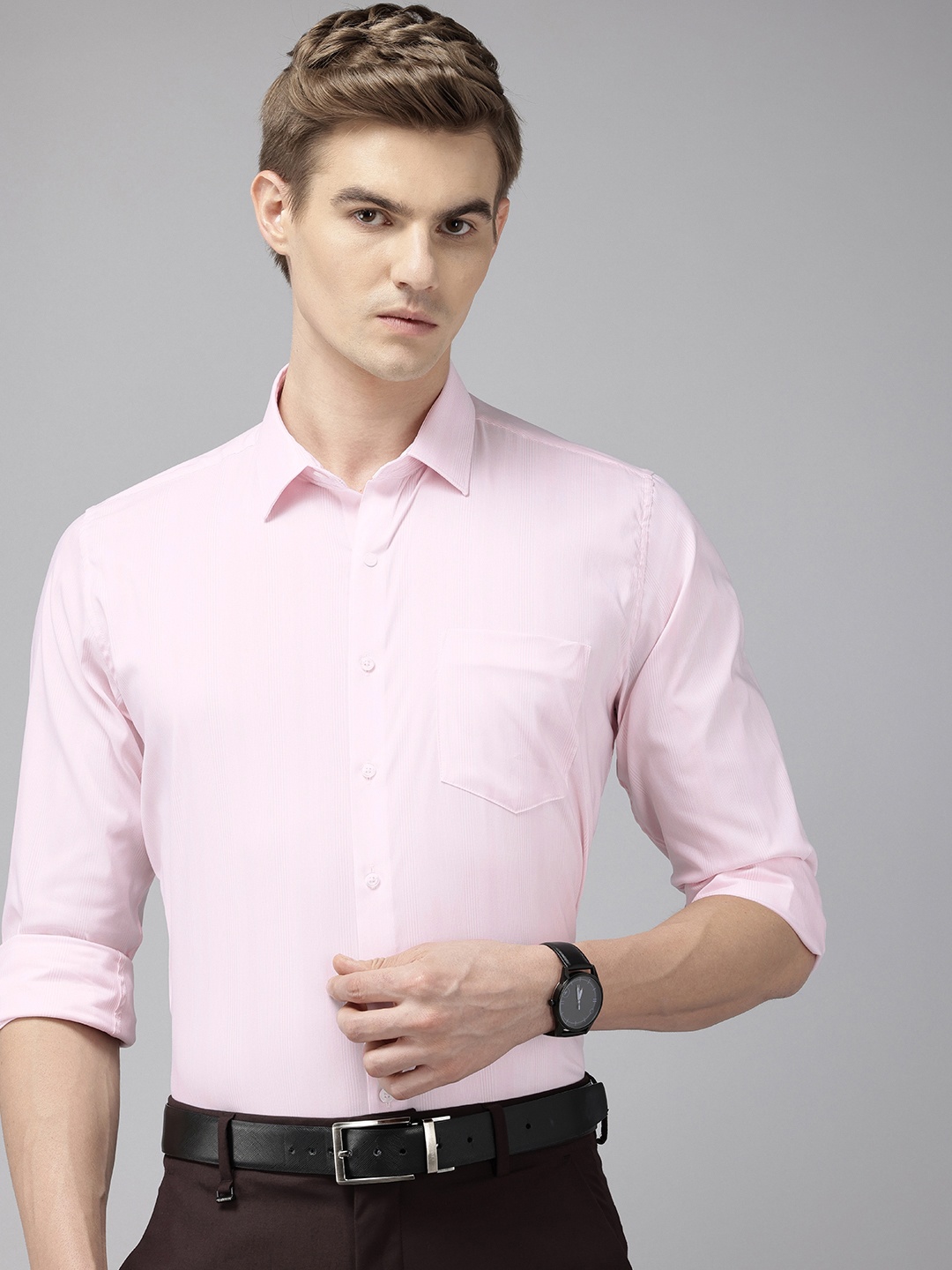 

Van Heusen Slim Fit Opaque Striped Formal Shirt, Pink