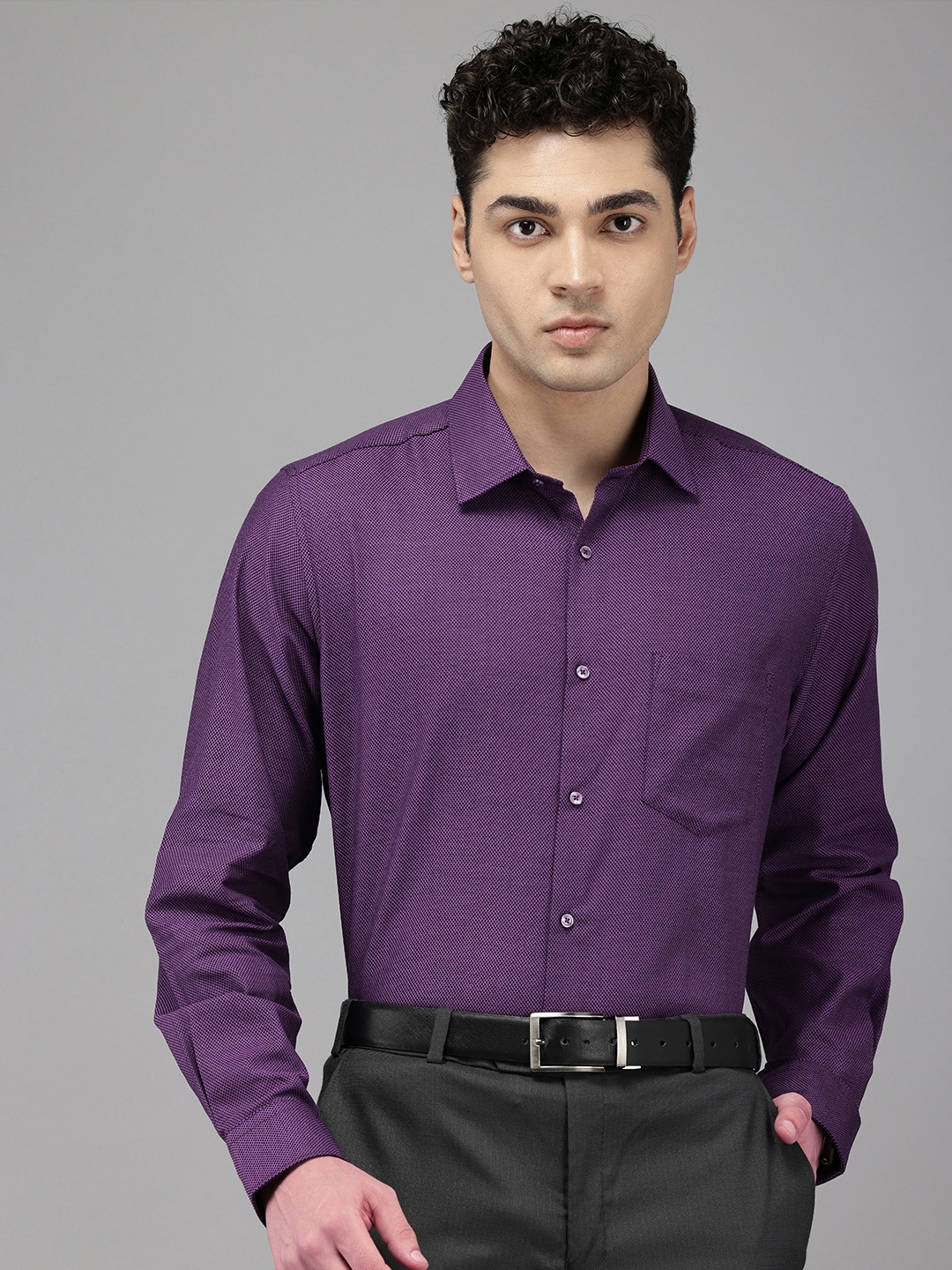 

Van Heusen Pure Cotton Custom Fit Self Design Opaque Formal Shirt, Purple