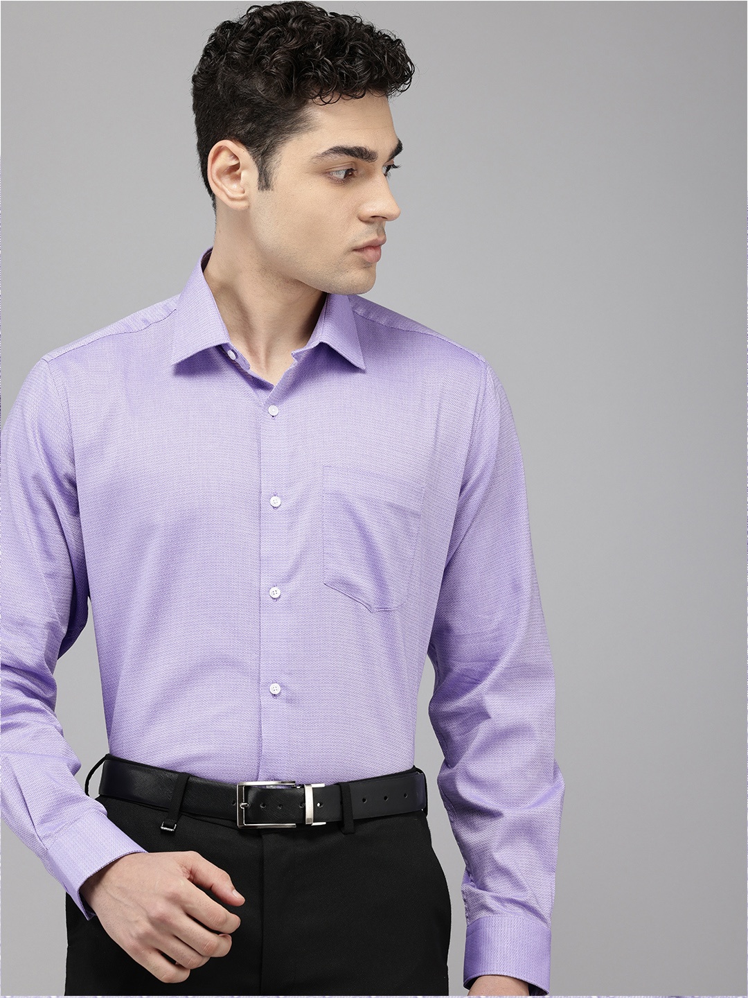 

Van Heusen Pure Cotton Self Design Textured Custom Opaque Formal Shirt, Purple