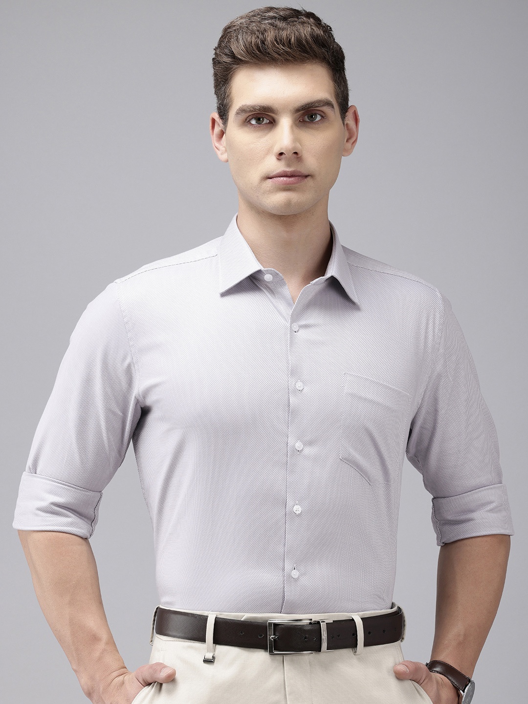 

Van Heusen Slim Fit Textured Formal Shirt, Grey
