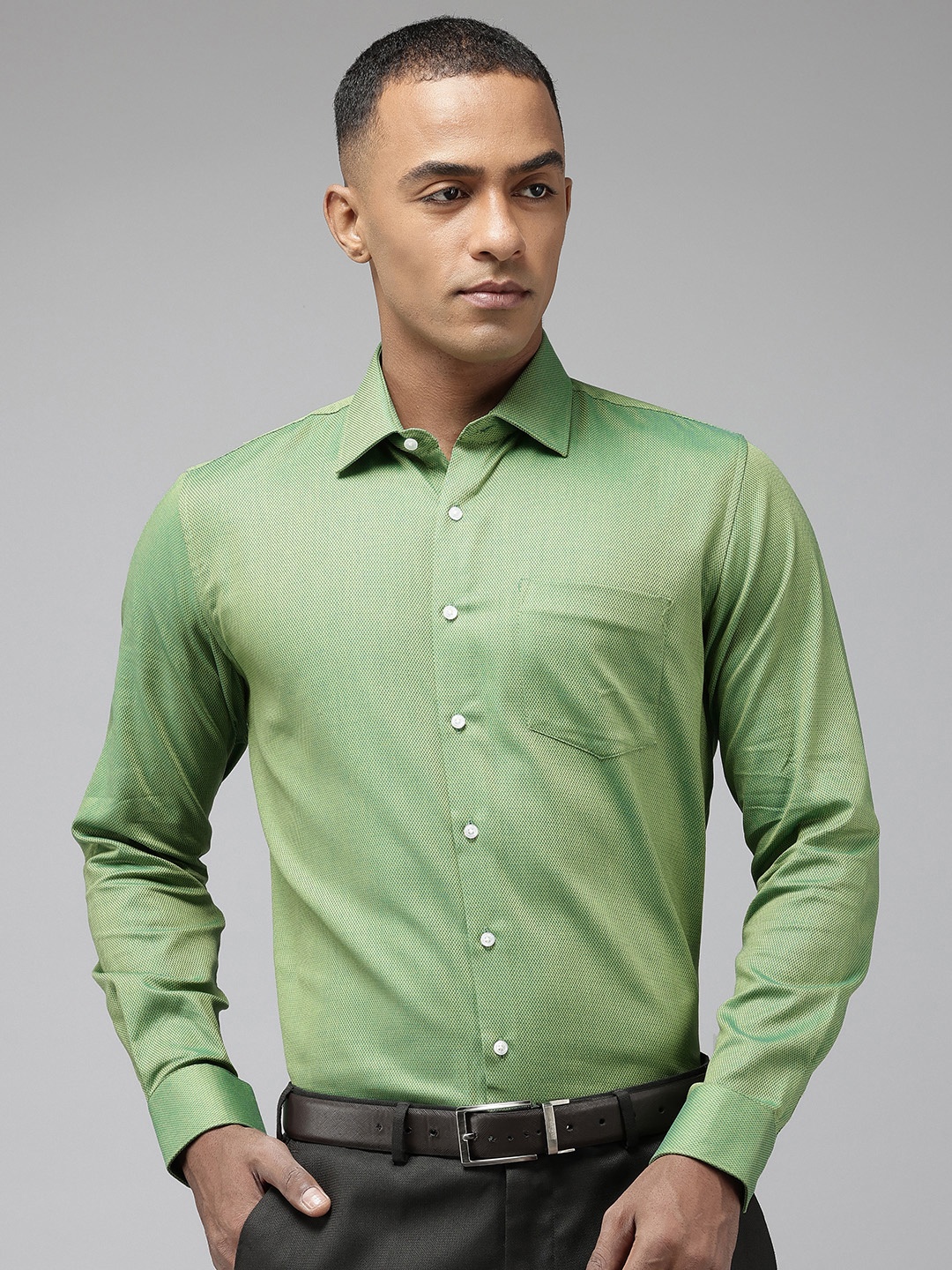 

Van Heusen Pure Cotton Self Design Slim Fit Textured Formal Shirt, Green