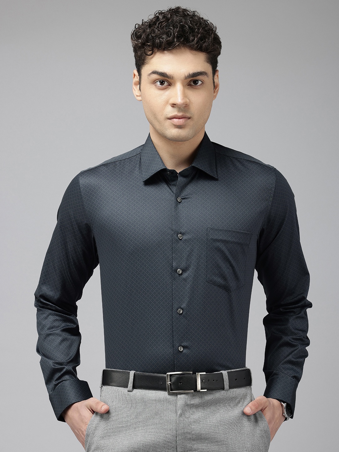 

Van Heusen Pure Cotton Slim Fit Opaque Printed Formal Shirt, Charcoal