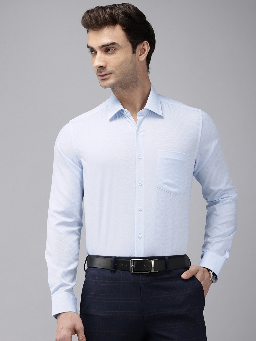 

Van Heusen Pure Cotton Self Design Textured Slim Fit Opaque Formal Shirt, Blue