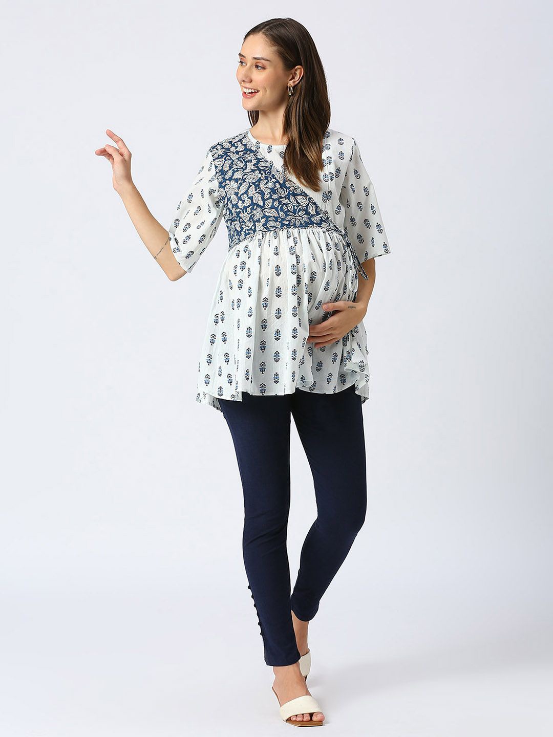 

Mom For Sure by Ketki Dalal Printed Ethnic Cotton Maternity Top, White