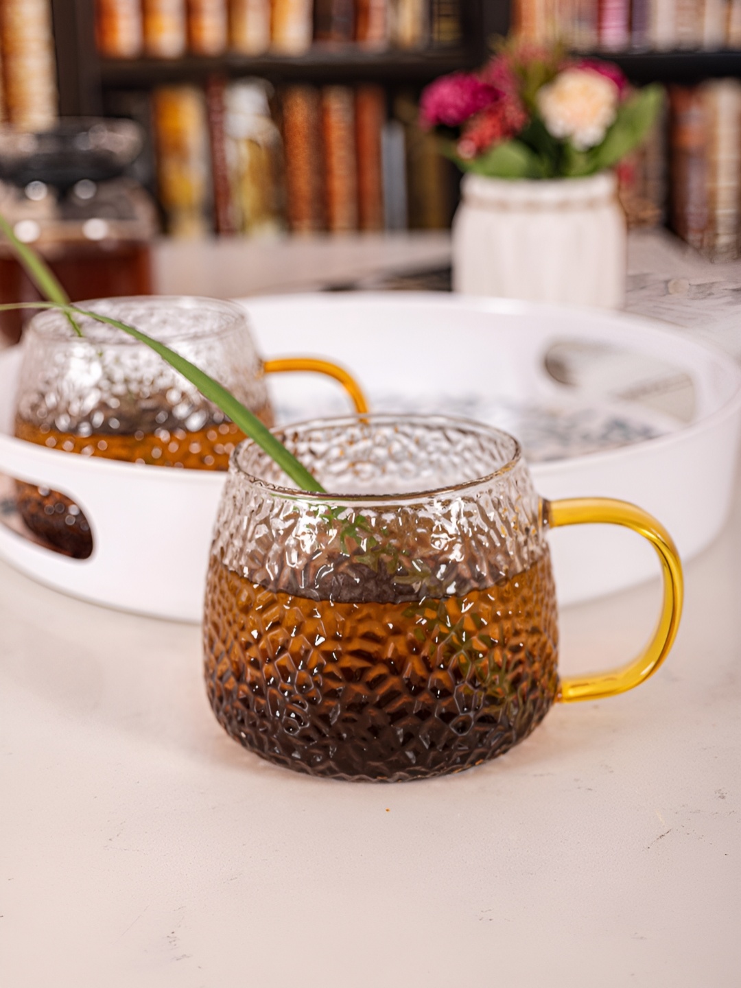 

Aura Transparent & Beige 2 Pieces Textured Glass Glossy Mugs 440ml Each
