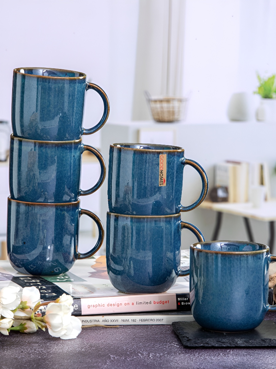 

Aura Blue & Brown 6 Pcs Printed Stoneware Glossy Mugs 200ml