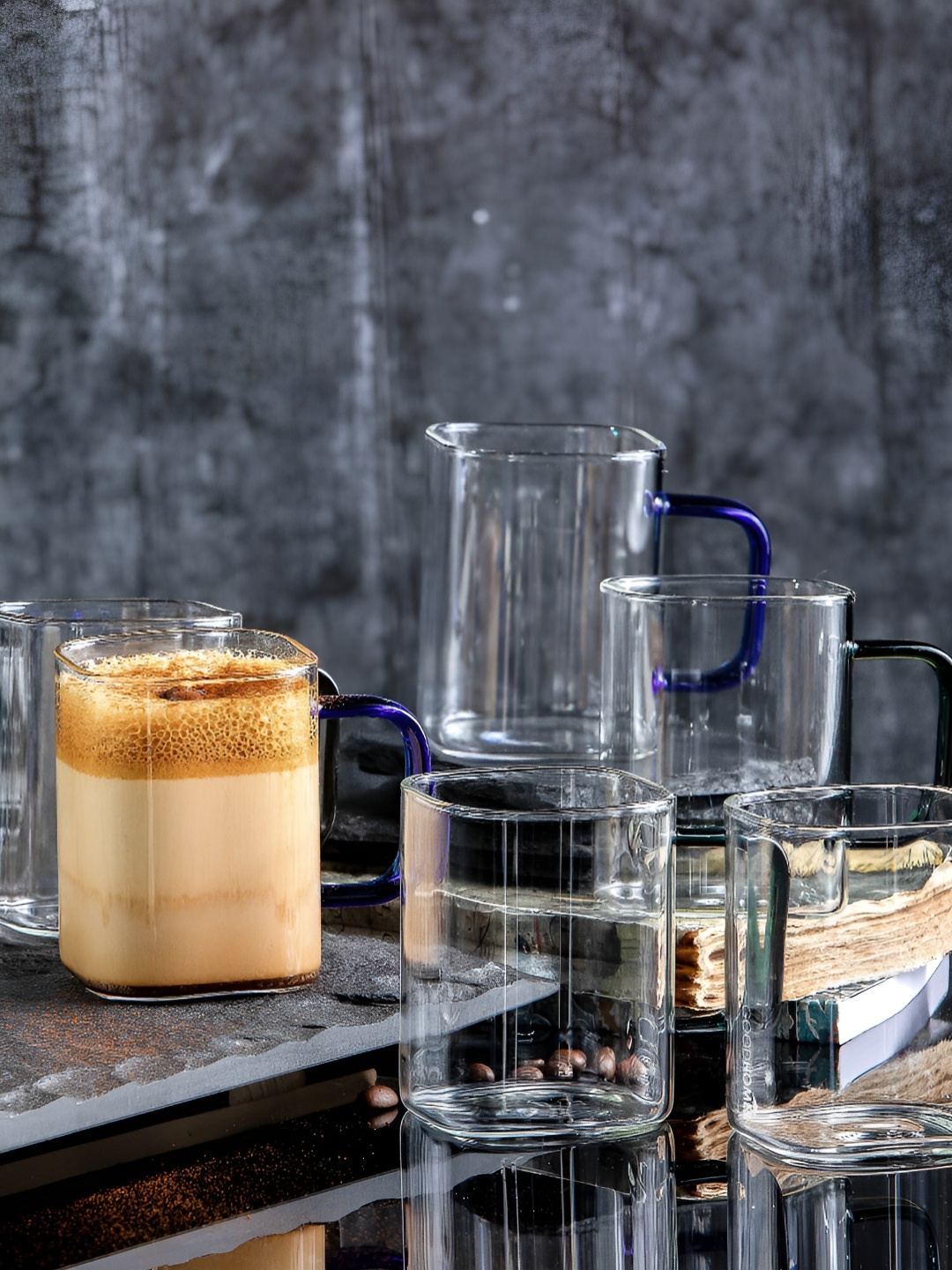 

Aura Transparent 6 Pieces Glass Glossy Dishwasher Safe Mugs 230ml Each