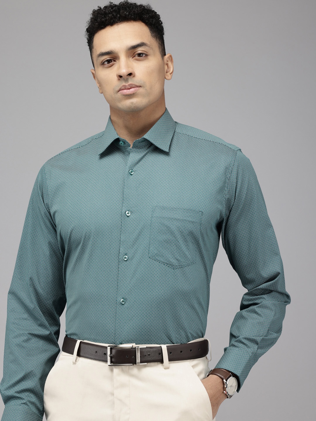 

Van Heusen Pure Cotton Custom Opaque Printed Formal Shirt, Teal