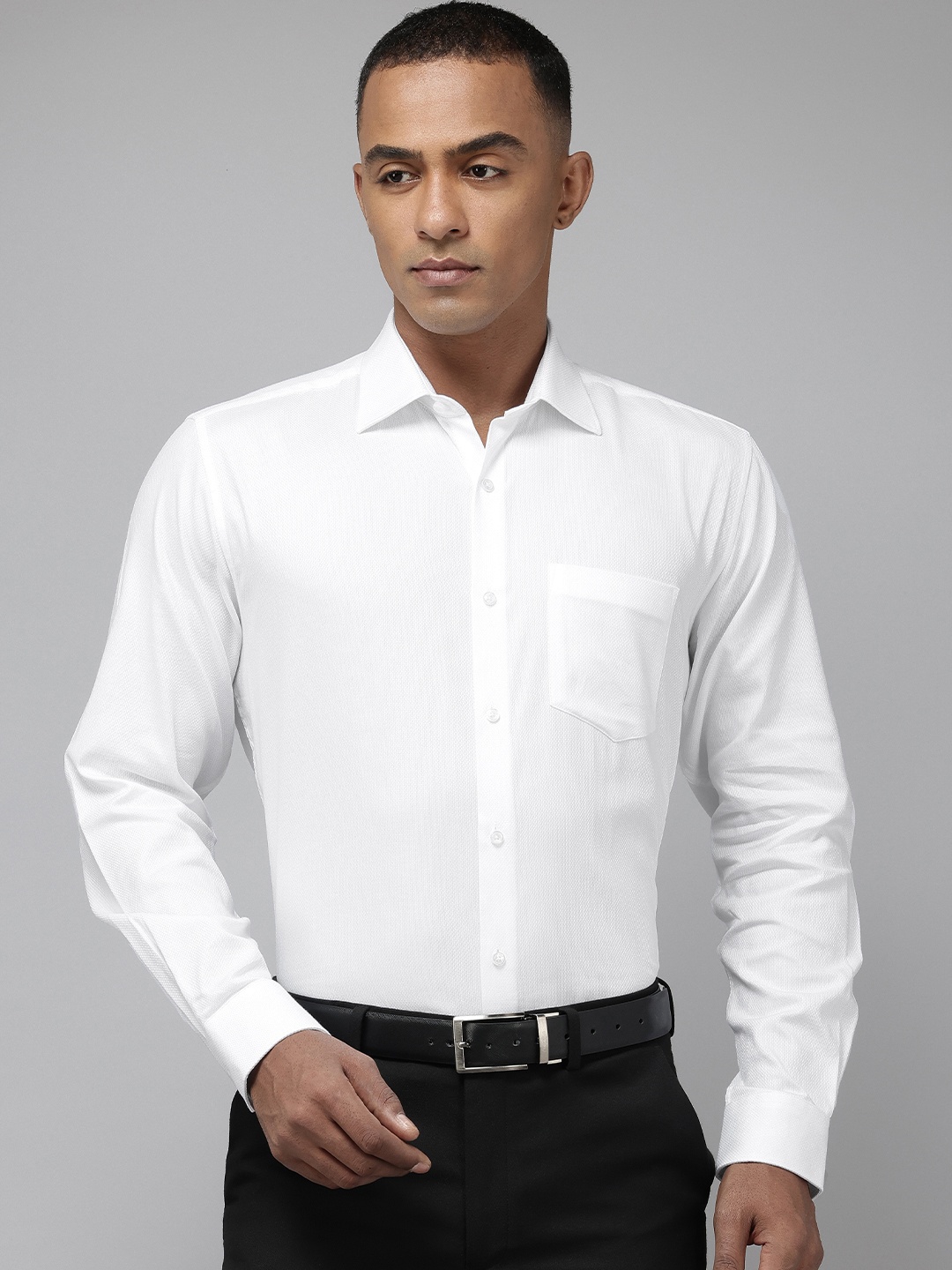 

Van Heusen Pure Cotton Self Design Textured Custom Opaque Formal Shirt, White
