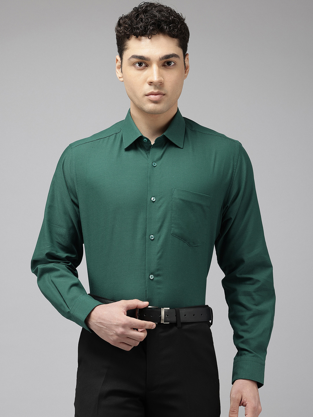 

Van Heusen Self Design Opaque Pure Cotton Formal Shirt, Green