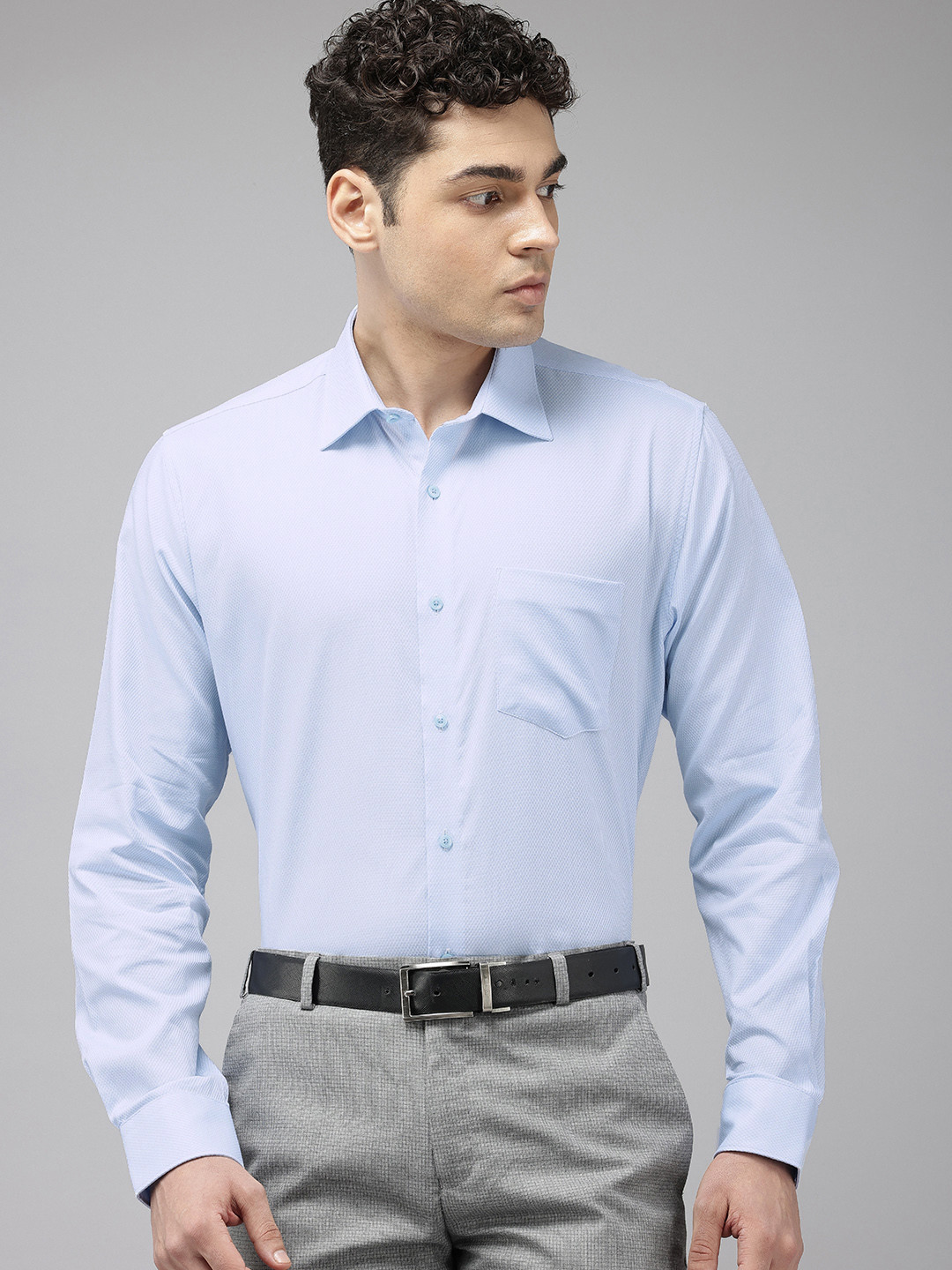 

Van Heusen Pure Cotton Self Design Textured Custom Opaque Formal Shirt, Blue