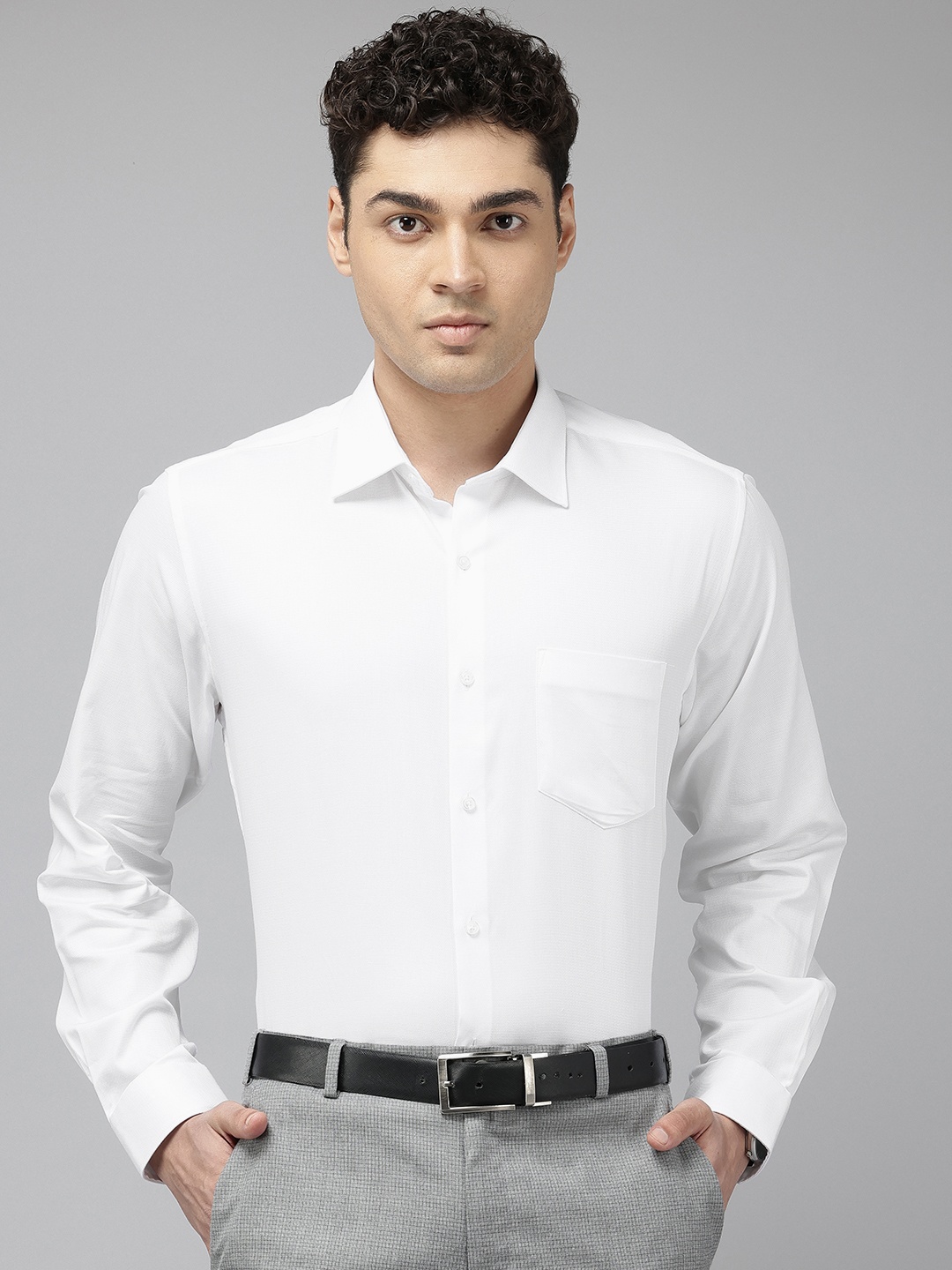 

Van Heusen Pure Cotton Self Design Custom Fit Textured Formal Shirt, White