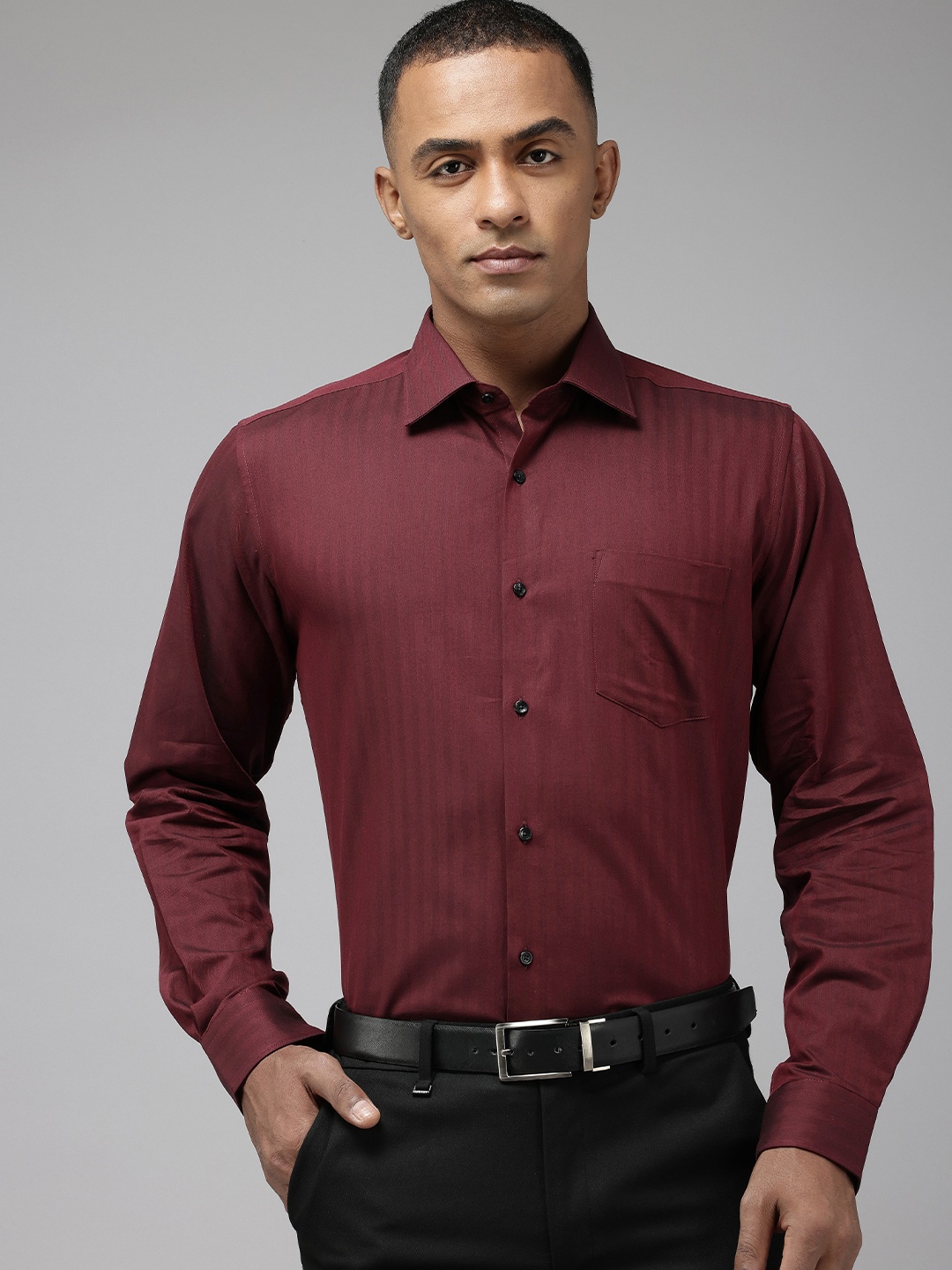 

Van Heusen Pure Cotton Self Design Textured Custom Opaque Formal Shirt, Maroon