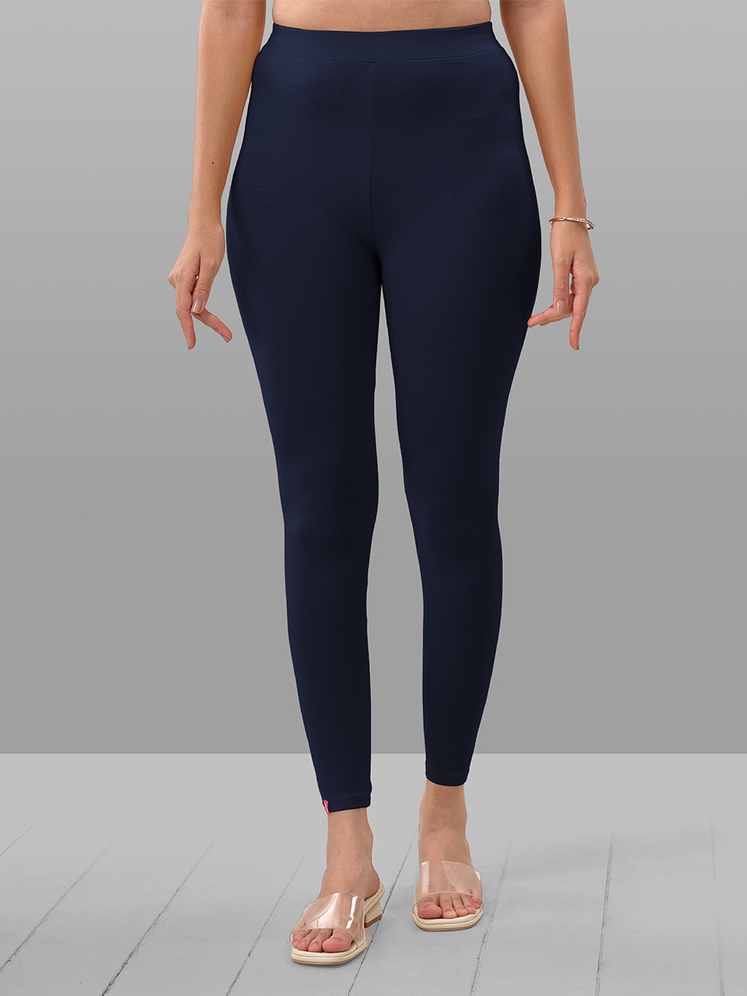 

LYRA 4-Way Stretch Cotton Ankle Length Leggings, Navy blue