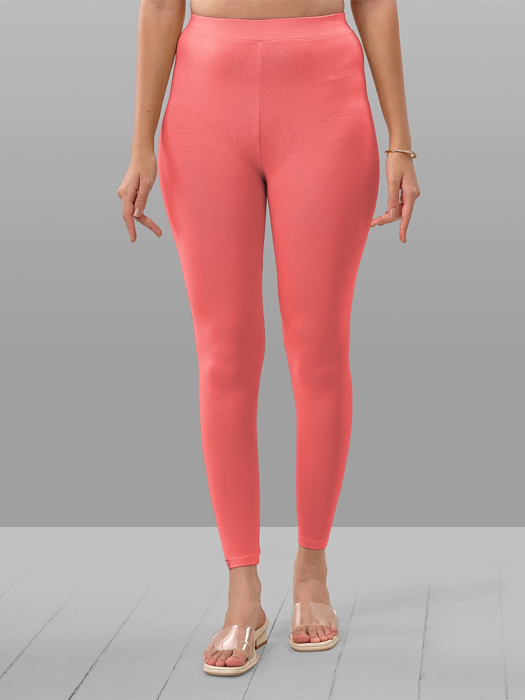 

LYRA Women 4-Way Stretch Cotton Ankle Length Leggings, Peach