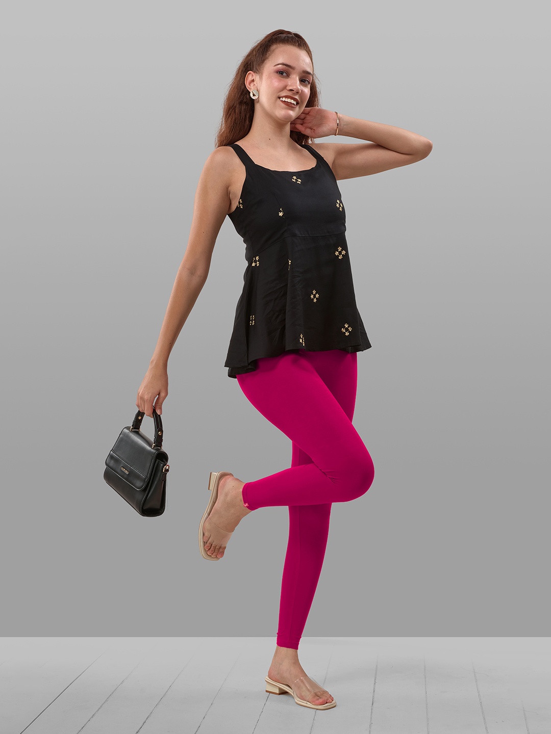 

LYRA 4-Way Stretch Cotton Ankle Length Leggings, Pink