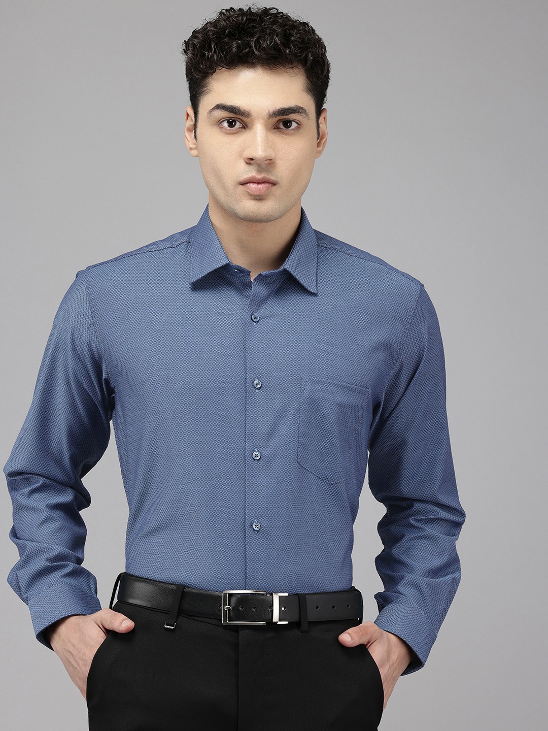 

Van Heusen Custom Fit Self Design Opaque Formal Shirt, Blue