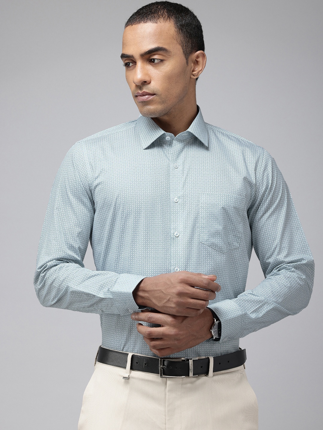 

Van Heusen Pure Cotton Slim Fit Geometric Printed Formal Shirt, White
