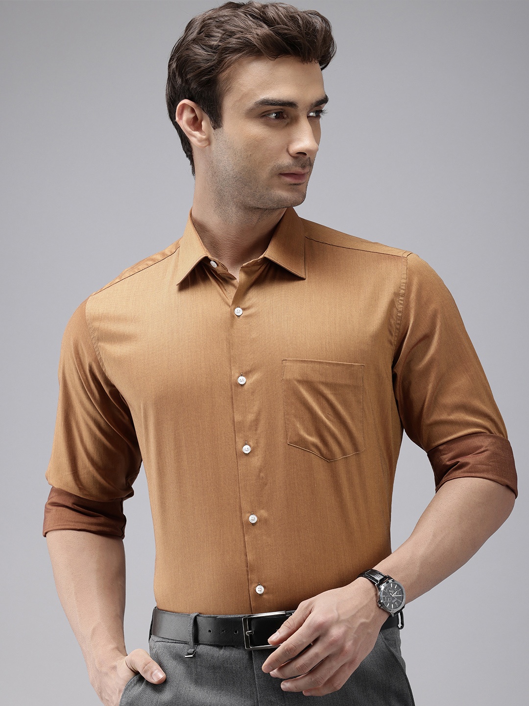 

Van Heusen Pure Cotton Custom Fit Formal Shirt, Brown