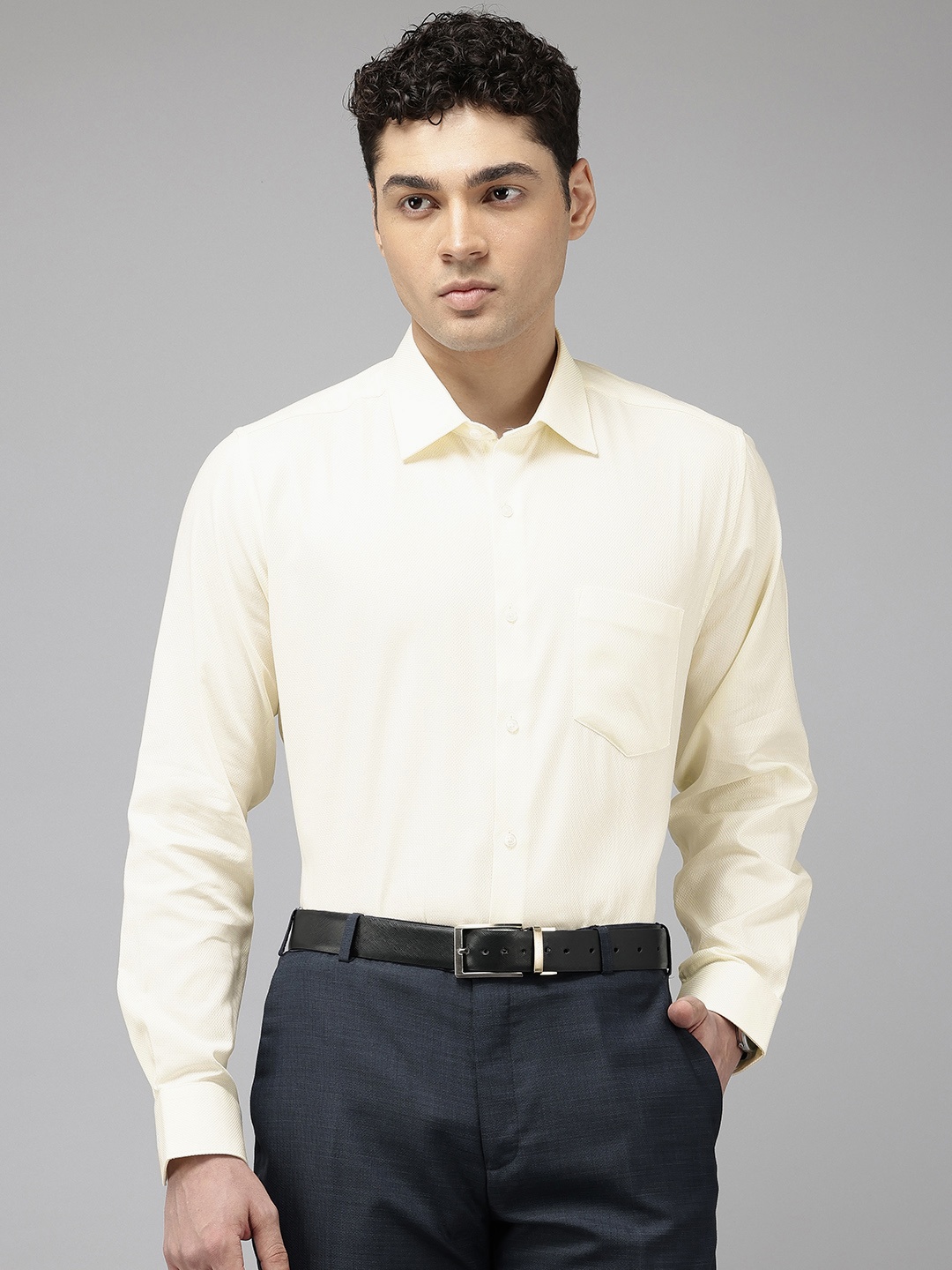 

Van Heusen Self Design Pure Cotton Opaque Formal Shirt, Yellow