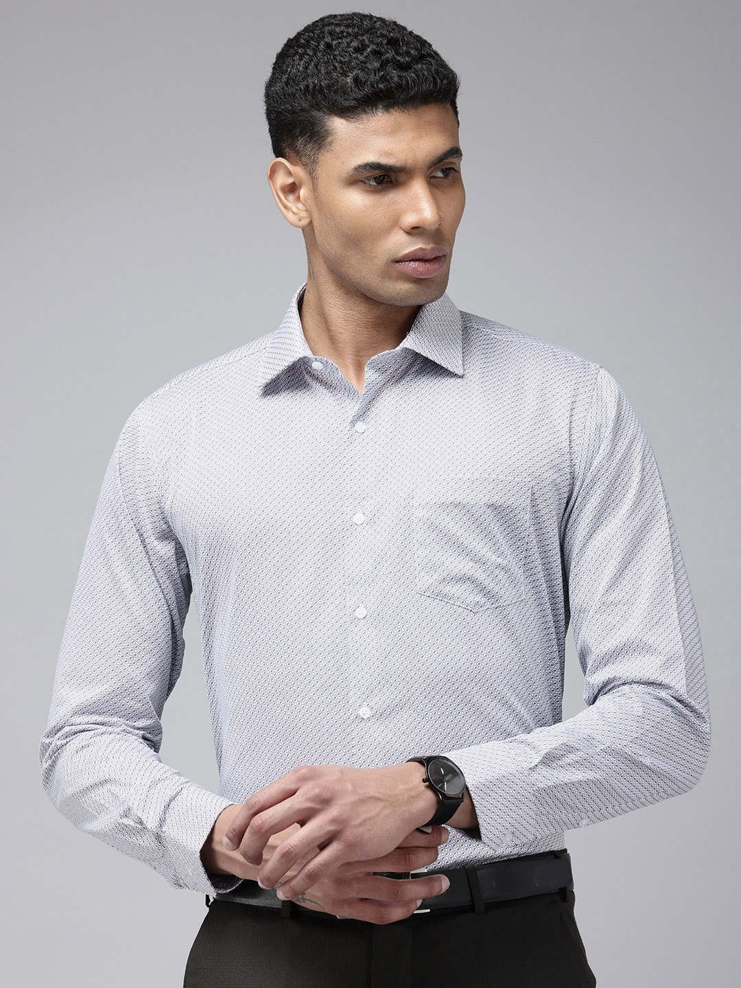 

Van Heusen Pure Cotton Custom Fit Geometric Printed Formal Shirt, White