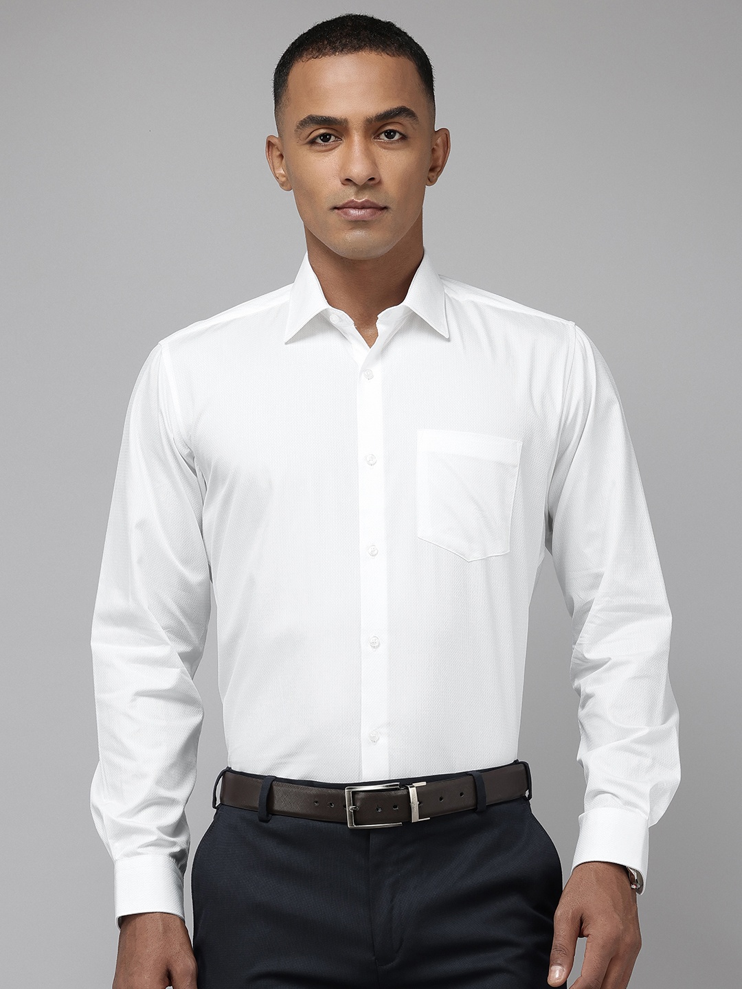 

Van Heusen Pure Cotton Custom Fit Self Design Opaque Formal Shirt, White