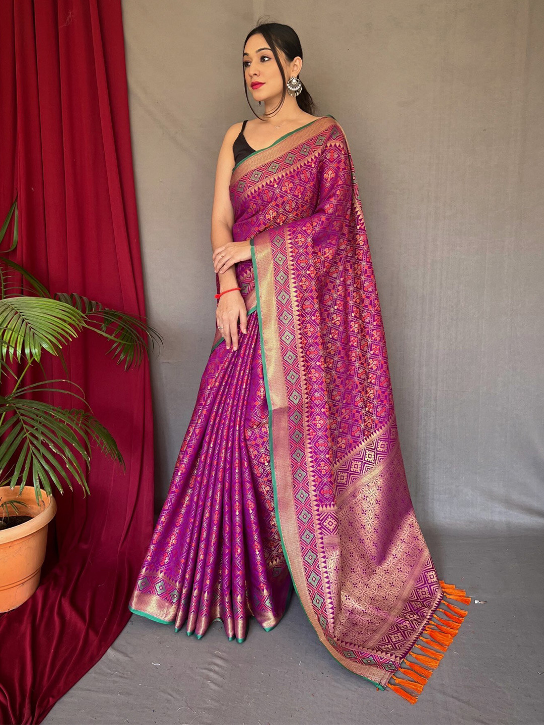 

LeeliPeeri Designer Ethnic Motifs Woven Design Patola Saree, Purple