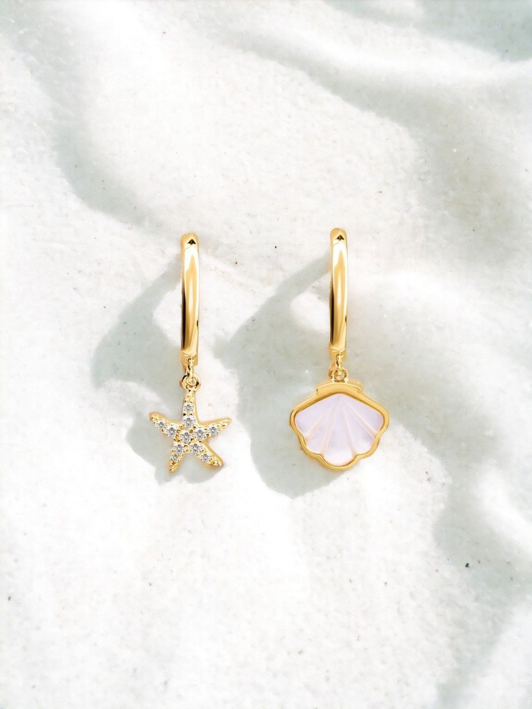 

Nistra Gold-Plated Sterling Silver Star & Oceanic Shell Shaped Hoop Earrings