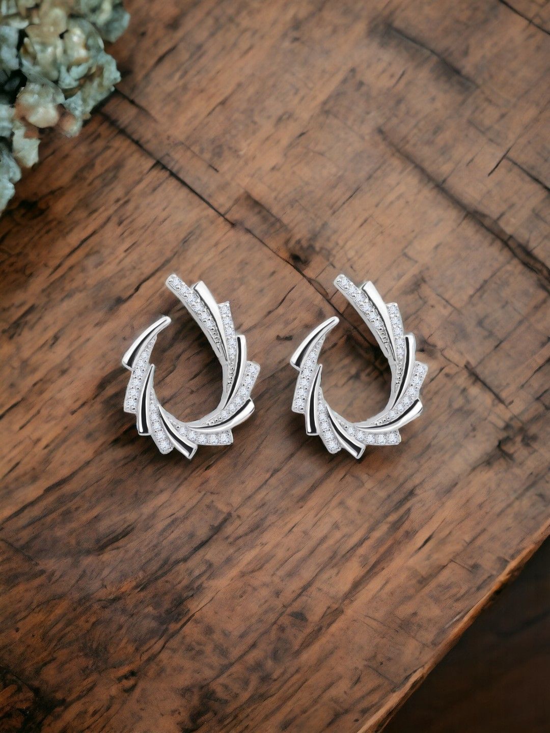 

Nistra Rhodium-Plated Sterling Silver Contemporary Studs Earrings