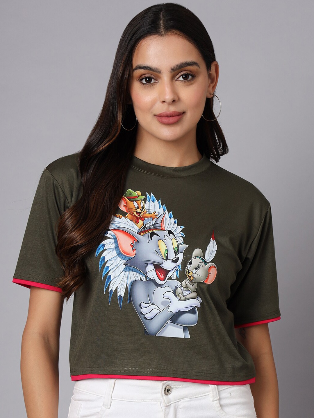 

VINISHAA KLOTHING Women Printed Applique T-shirt, Green