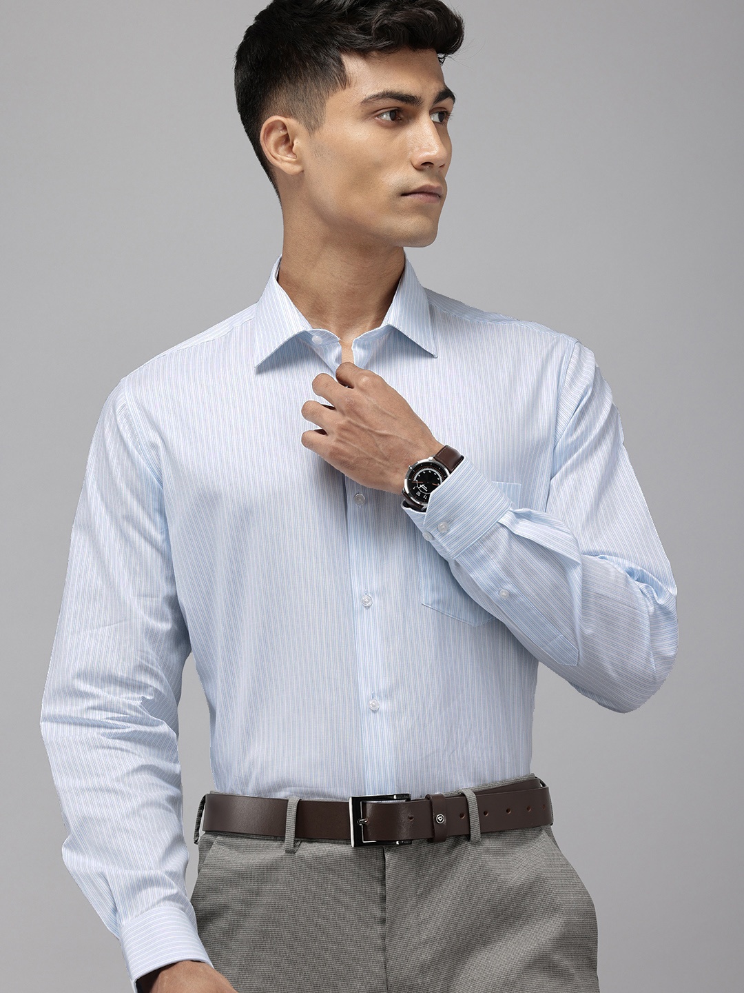 

Van Heusen Pure Cotton Custom Striped Formal Shirt, Blue