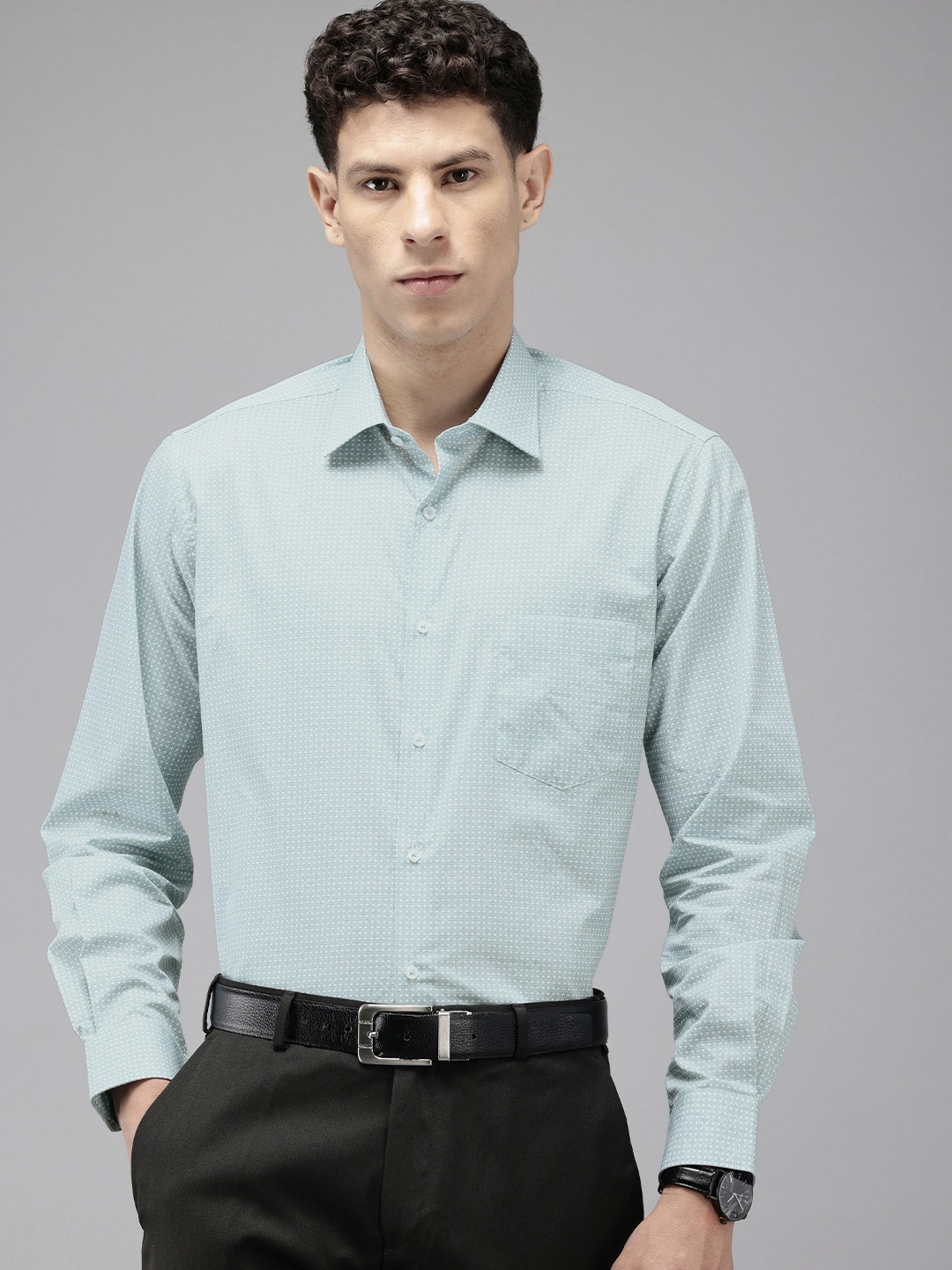 

Van Heusen Pure Cotton Custom Fit Opaque Printed Formal Shirt, Blue