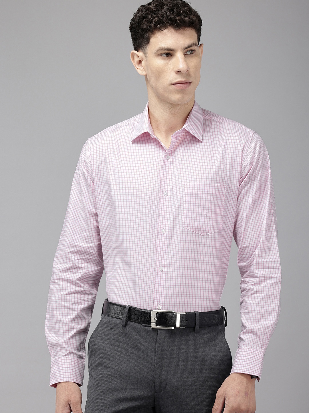 

Van Heusen Pure Cotton Custom Fit Grid Tattersall Checks Opaque Formal Shirt, Pink