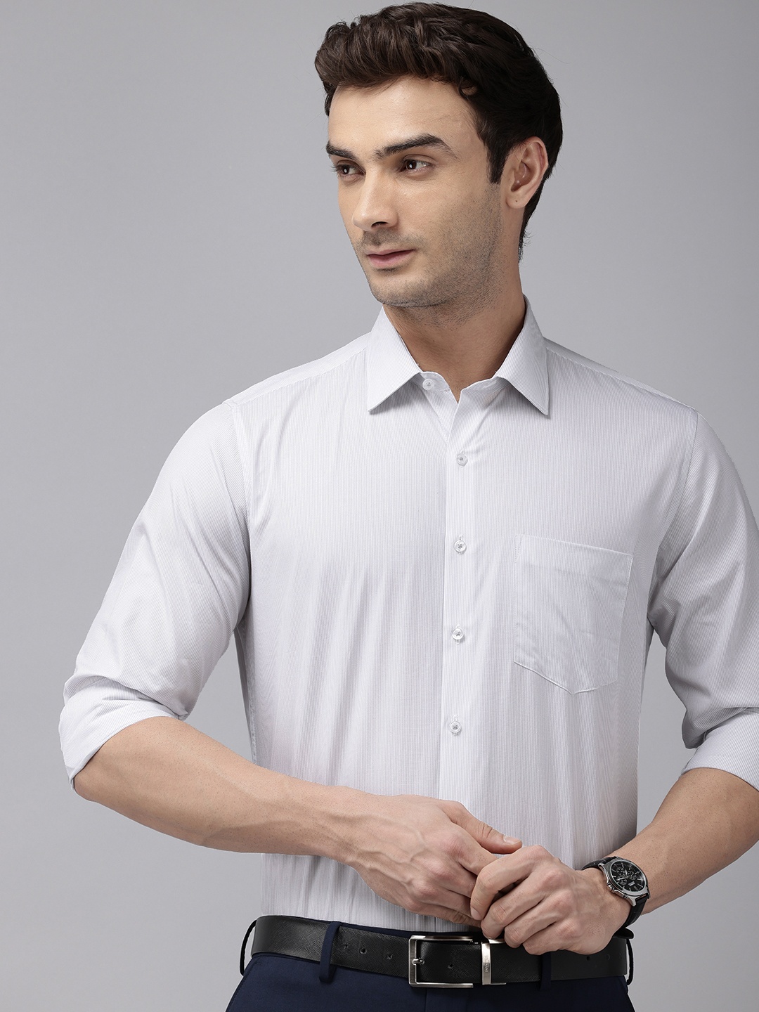 

Van Heusen Pure Cotton Slim Fit Striped Formal Shirt, Grey