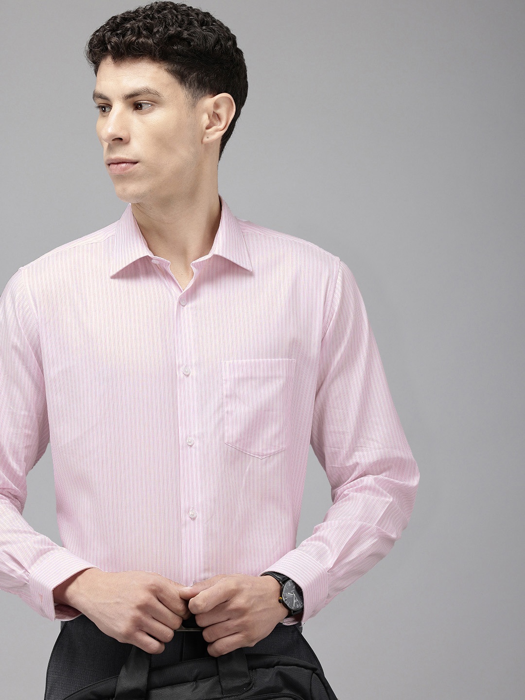 

Van Heusen Men Custom Opaque Striped Formal Shirt, Pink