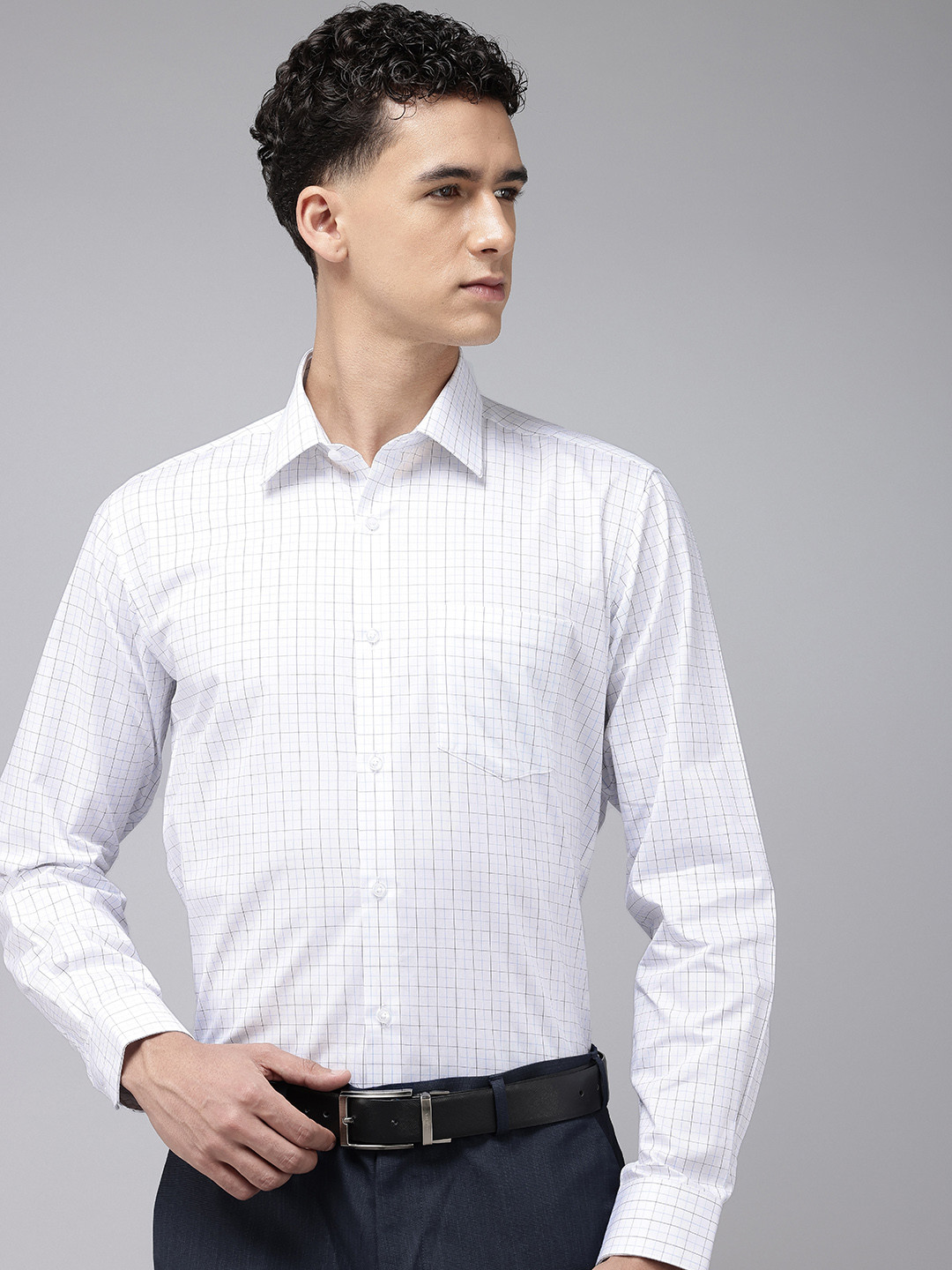 

Van Heusen Pure Cotton Grid Tattersall Checked Formal Shirt, White