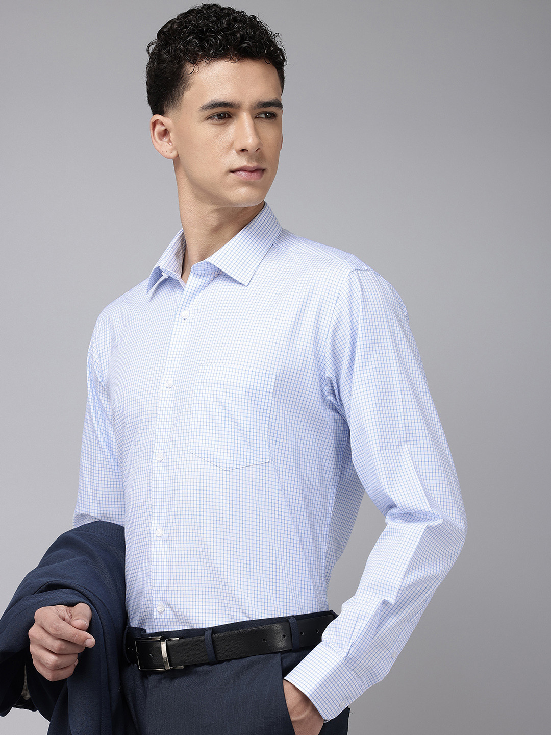 

Van Heusen Pure Cotton Custom Fit Grid Tattersall Checks Opaque Formal Shirt, Blue