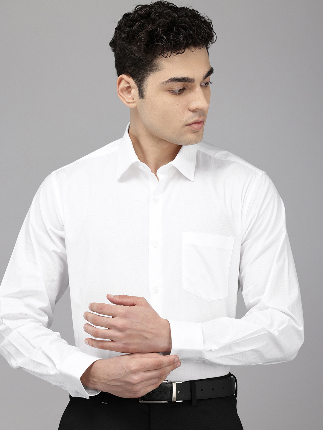 

Van Heusen Pure Cotton Custom Fit Self Design Opaque Formal Shirt, White
