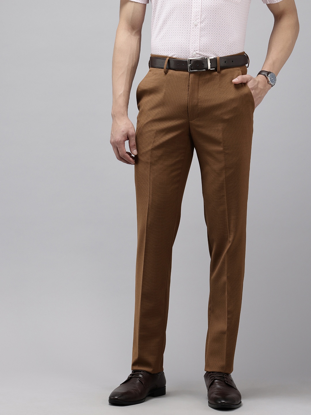 

Van Heusen Men Textured Slim Fit Formal Trousers, Brown