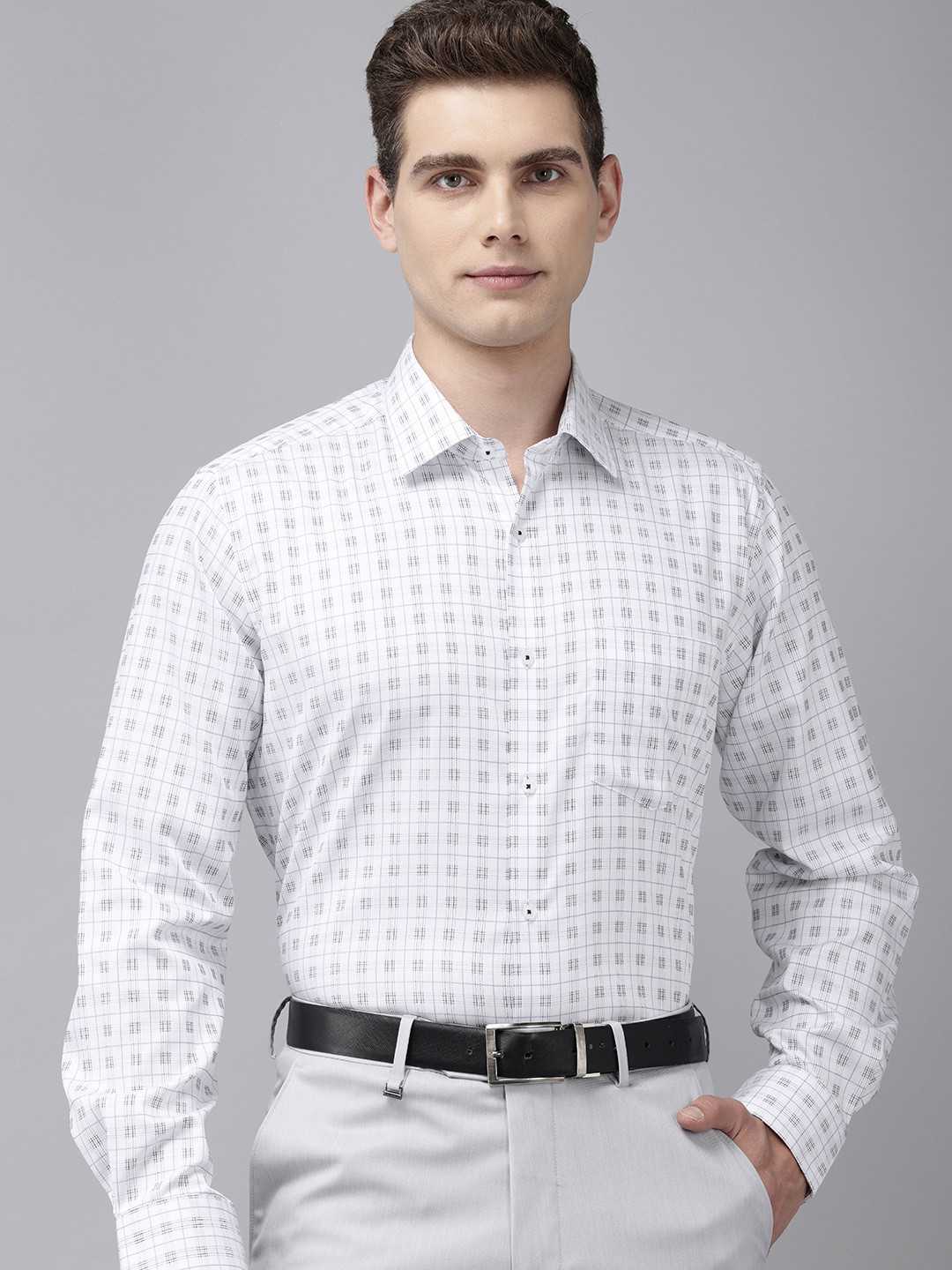 

Van Heusen Pure Cotton Custom Fit Checked Formal Shirt, White