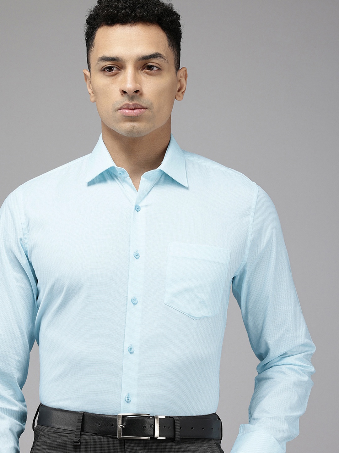 

Van Heusen Pure Cotton Self Design Textured Slim Fit Opaque Formal Shirt, Blue