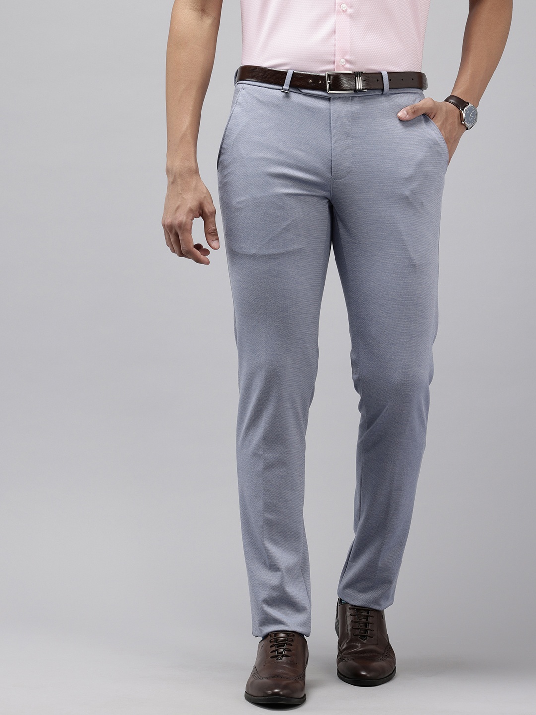 

Van Heusen Men Self Design Textured Ultra Slim Fit Formal Trousers, Blue